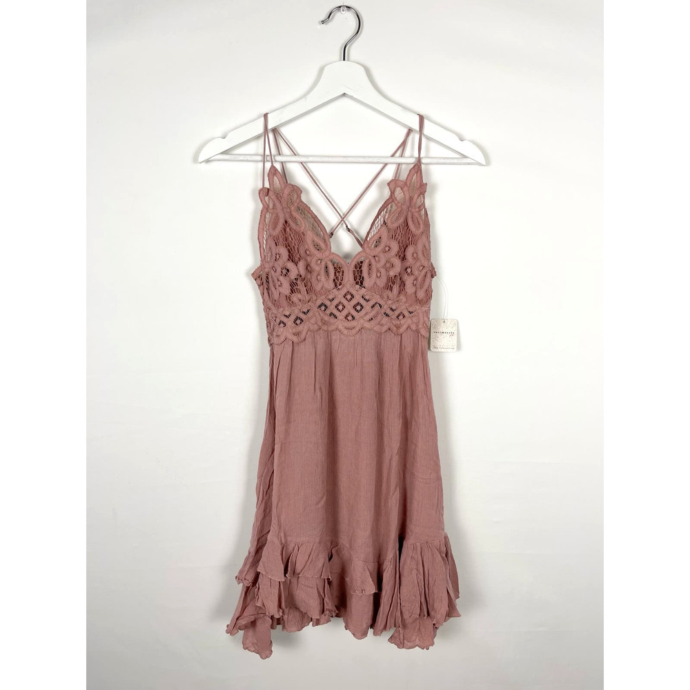 SOLD NWT Free People Adella Mini Slip Dress Tiered Lace Ruffled Rose Boho Small - Picture 3 of 10